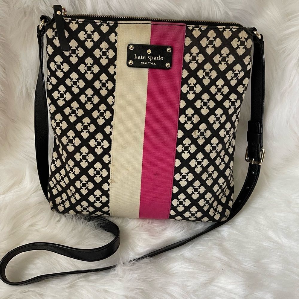 Kate Spade black &off white custom Kate spade logo printed fabric crossbody bag